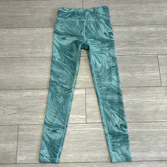 Athleta Girl High Rise Printed Chit Chat Tight Leggings SZ Large in green teal - Picture 12 of 12